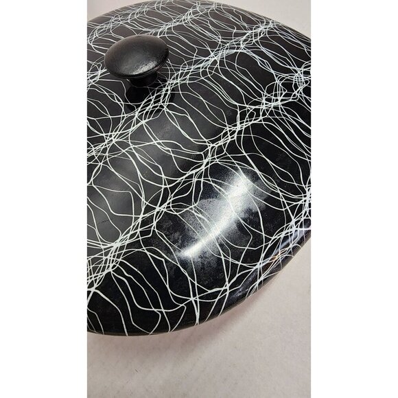 1950's Vintage Serendipity Spaghetti String Pink & Black Abstract Enamel Skillet - Picture 9 of 16